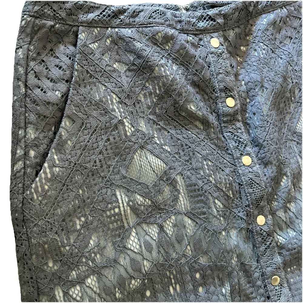 BCBG Maxazria Size 6 Slate Blue Lace Snap Front‎ Maxi Skirt Cottagecore